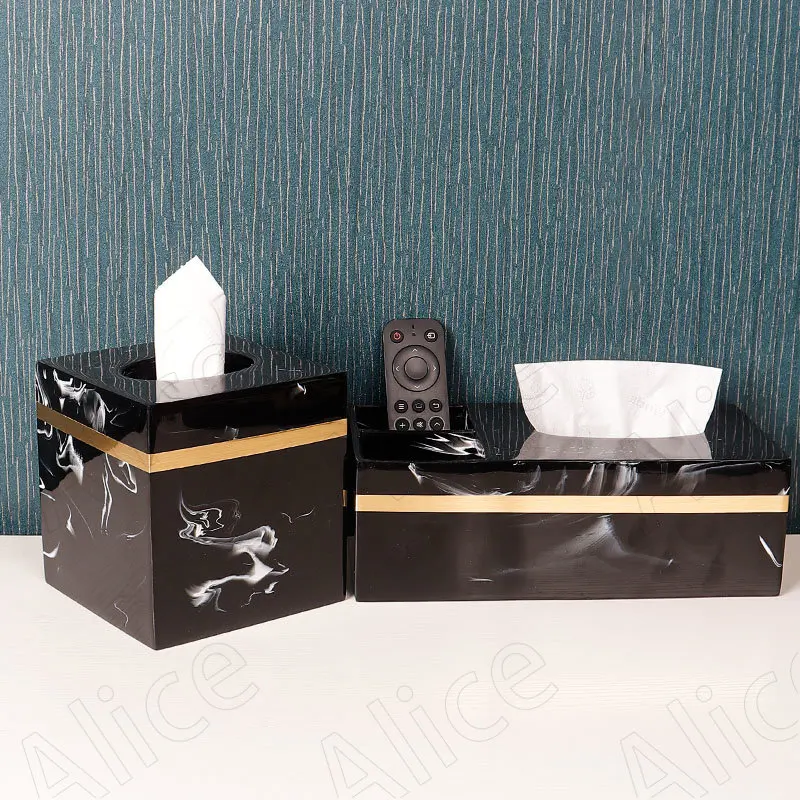 

Nordic Resin Tissue Box Living Room Desktop Paper Boxes TV Cabinet Marble Texture Tissues Organizer Modern Home Decoration
