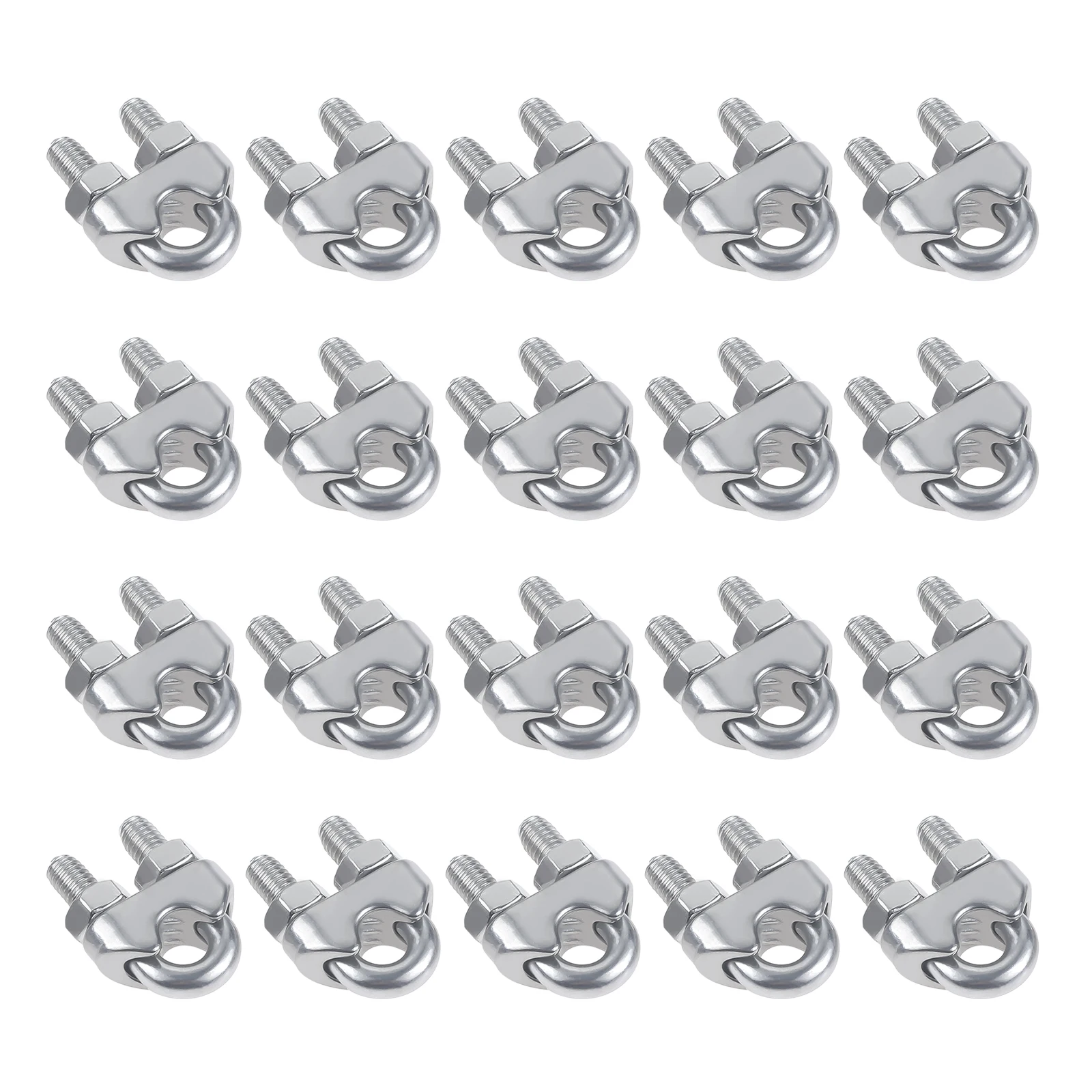 20Pcs clip per cavi a morsetto a forma di U M2/3/4/5/6/8mm bulloni di fissaggio per cavi Rigging morsetti Hardware manicotto per fune in acciaio inossidabile 304