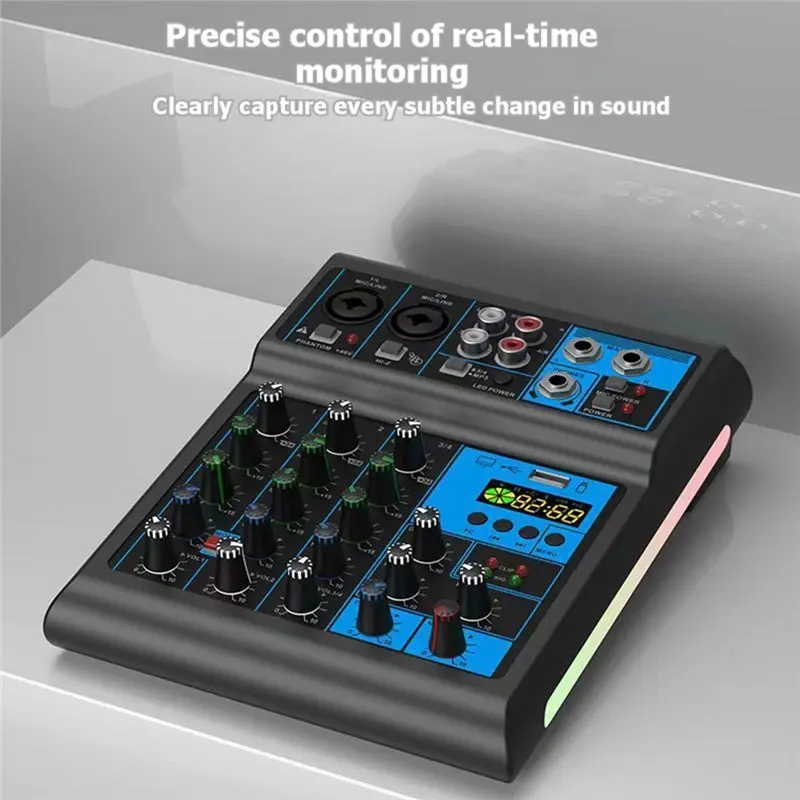4채널 믹서가 있는 DJ 믹싱 콘솔 블루투스 48V 파워 모니터 가라오케 시스템 타입-C 믹서 오디오