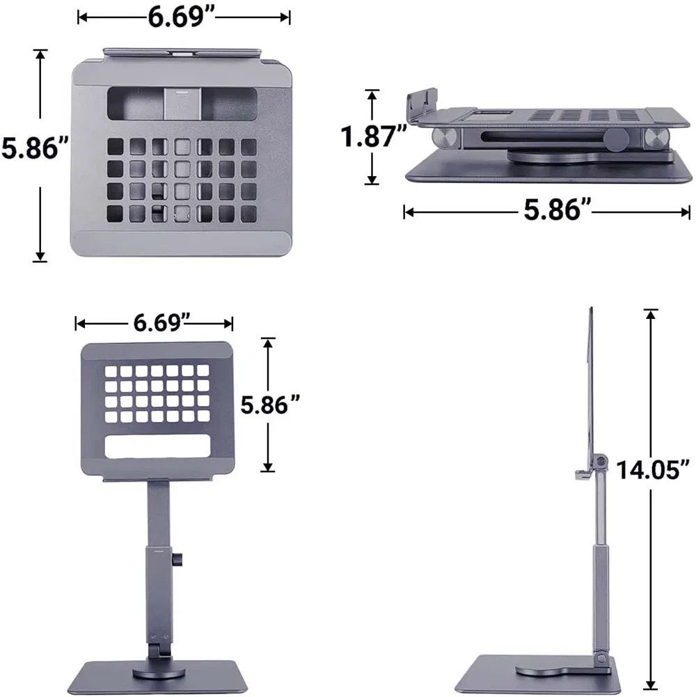Tablet Stand Aluminum Desk Riser 360&deg; Rotation Multi-Angle Height Adjustable Foldable Holder Dock Xiaomi iPad Tablet Laptop