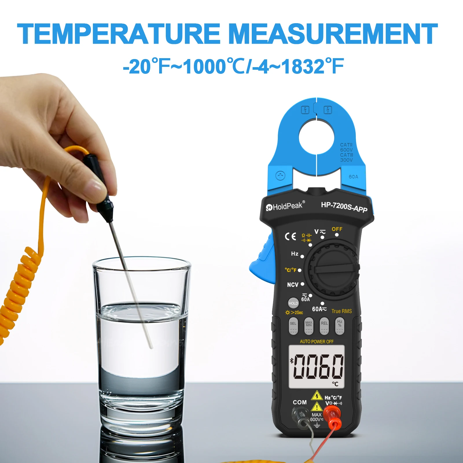 Digital Clamp Meters,Multimeter AC/DC Voltage Current Resistance Capacitance NCV Bluetooth APP CAT III 300V Lightweight