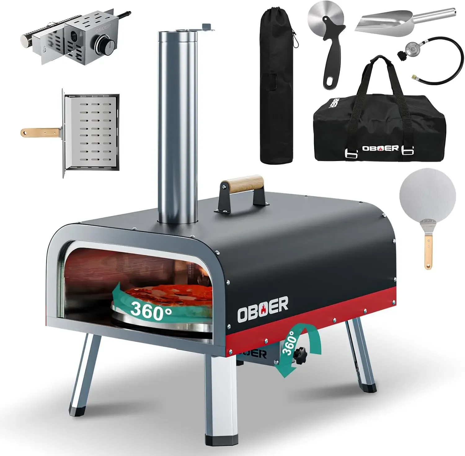 Oven Outdoor,13" Multi-Fuel Pizza Maker,Rotatable Pizza Ovens,Portable Wood Fired and Gas Oven,Stainless Stee