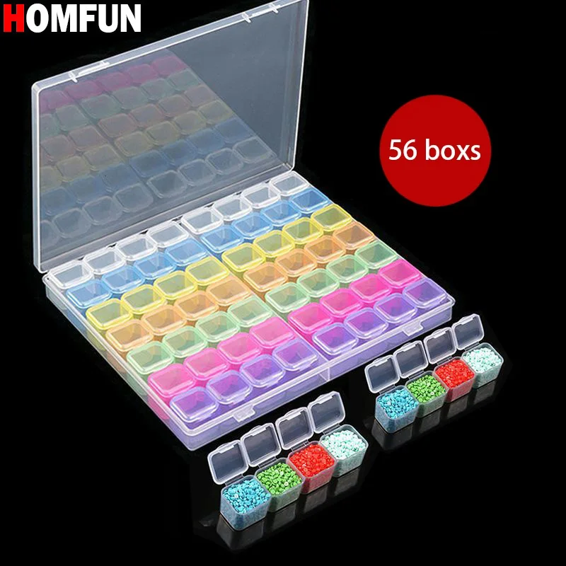 Homfun Bunte 28/56 Slots Diamant Malerei Kunststoff Aufbewahrung Sbox Stickerei Zubehör Fall Klare Perlen Boxen Kreuz Stich Werkzeuge Sc0720A8C93F04391852A0A06Ffa1B92Ai