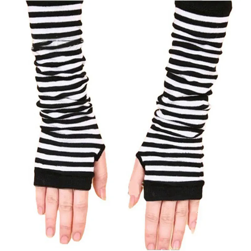 Long knit open finger arm sleeve autumn and winter arm sleeve hand socks half finger hand sleeves versatile striped gloves