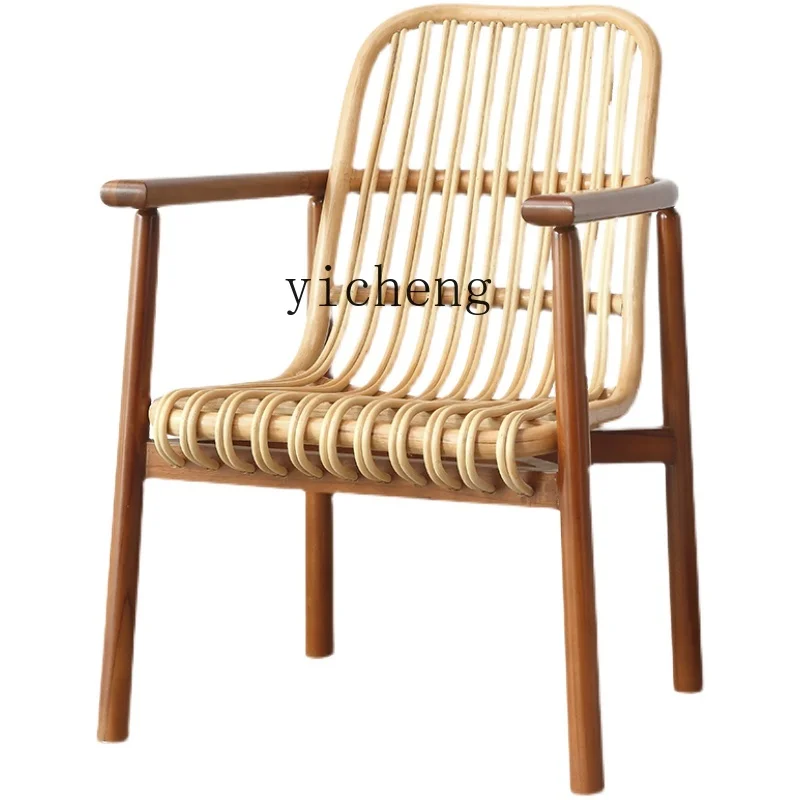

XL Modern Minimalist Designer Agate Rattan Teak Living Room Balcony Dining Chair