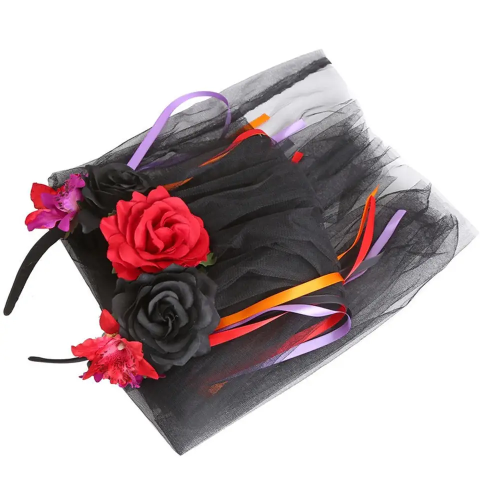 Diadema Con Velo Floral For Halloween, Día De Los Muertos | Meses sin