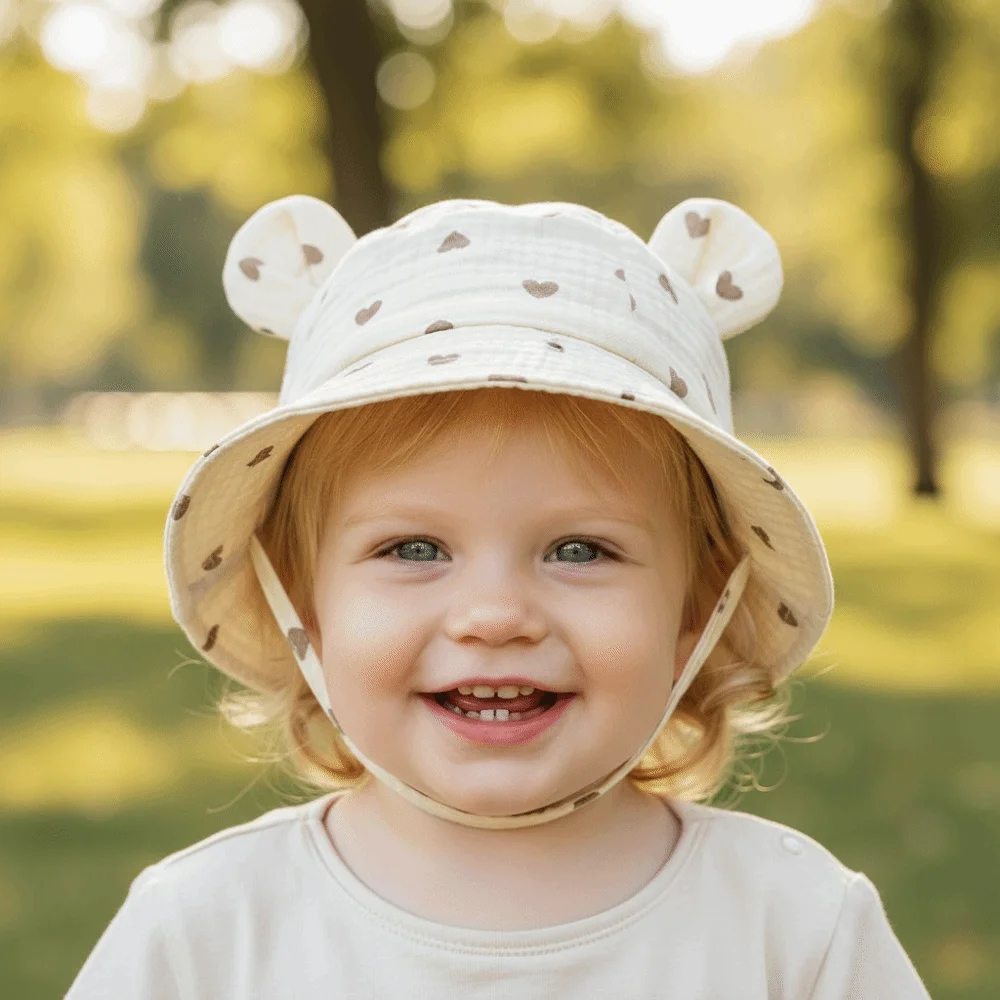 유니섹스 코튼 베이비 썬햇 조절 가능한 프린트 디자인 어린이 비치 캡 통기성 ..