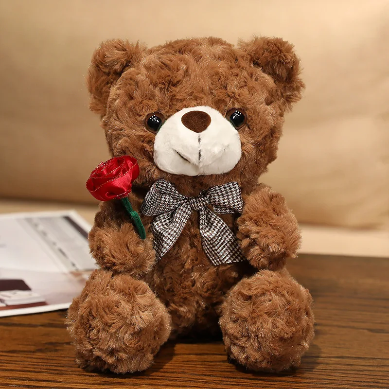 Teddybär Mit Rose – 25 Cm – Weißer Plüsch – Perfekt Als Geschenk Zum Valentinstag, Geburtstag Oder Für Mama