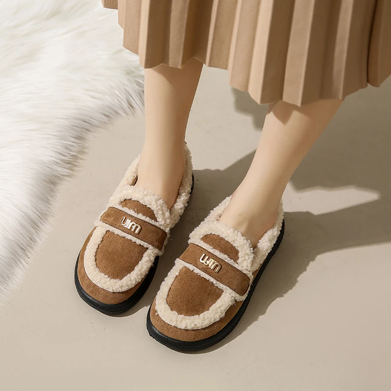 CRLAYDK Luxury Winter Women's Faux Fur Lined Moccasins Comfort Suede Slip On Warm Outdoor Indoor Flat Loafers for Ladies
