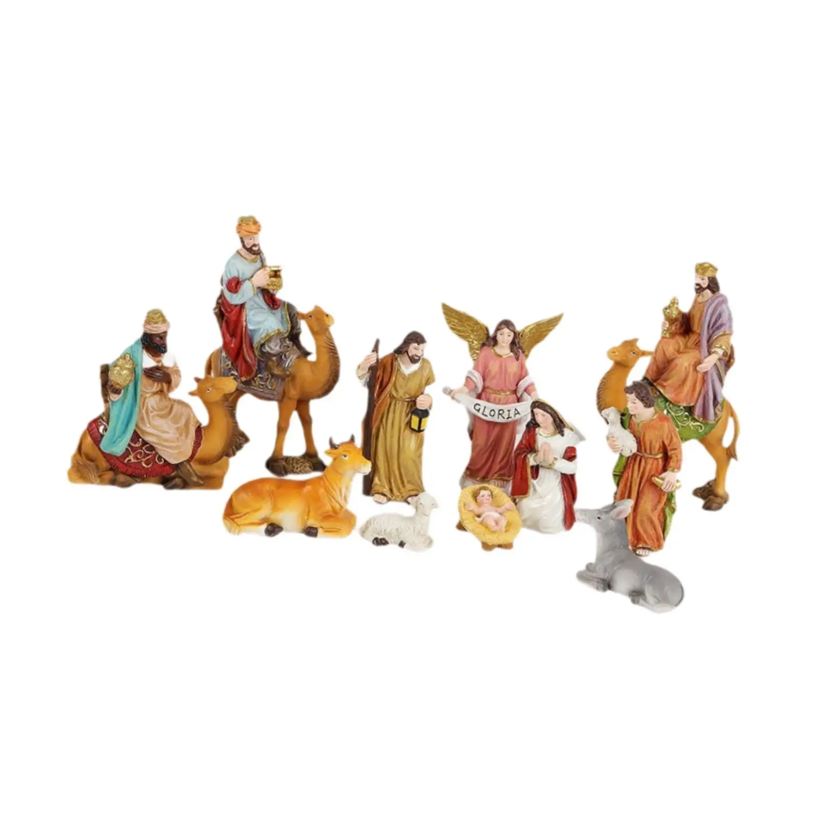 11Pcs Christmas Nativity Scene Collection Crafts Holy Family Nativity Figurine Resin Statue for Hallway Cabinet Living Room
