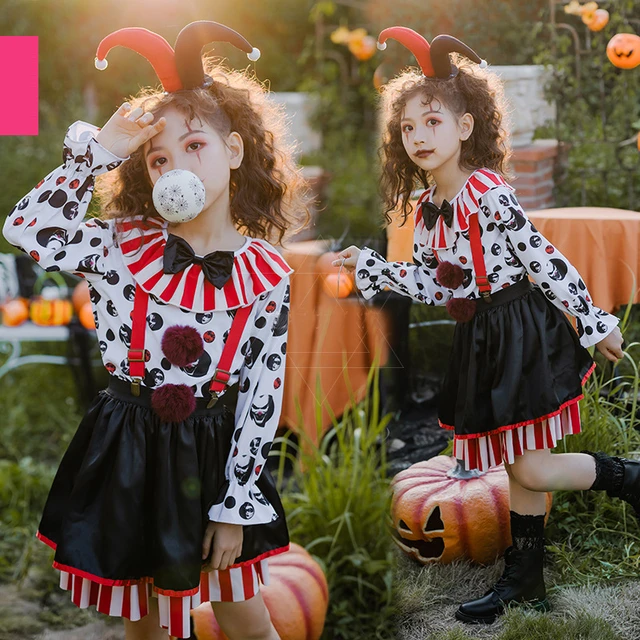 Bambini Clown Joker Costume Cosplay ragazze circo pagliaccio vestito carino  con fascia bambini compleanno Halloween abiti da festa di natale -  AliExpress