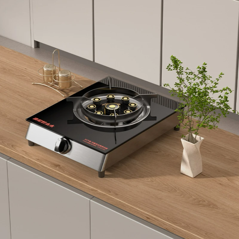 Thickened Magnetic Stainless Steel Panel Gas Stove Household Old-fashioned Gas Cooktop Desktop High Fire Liquefied Single Stove 5