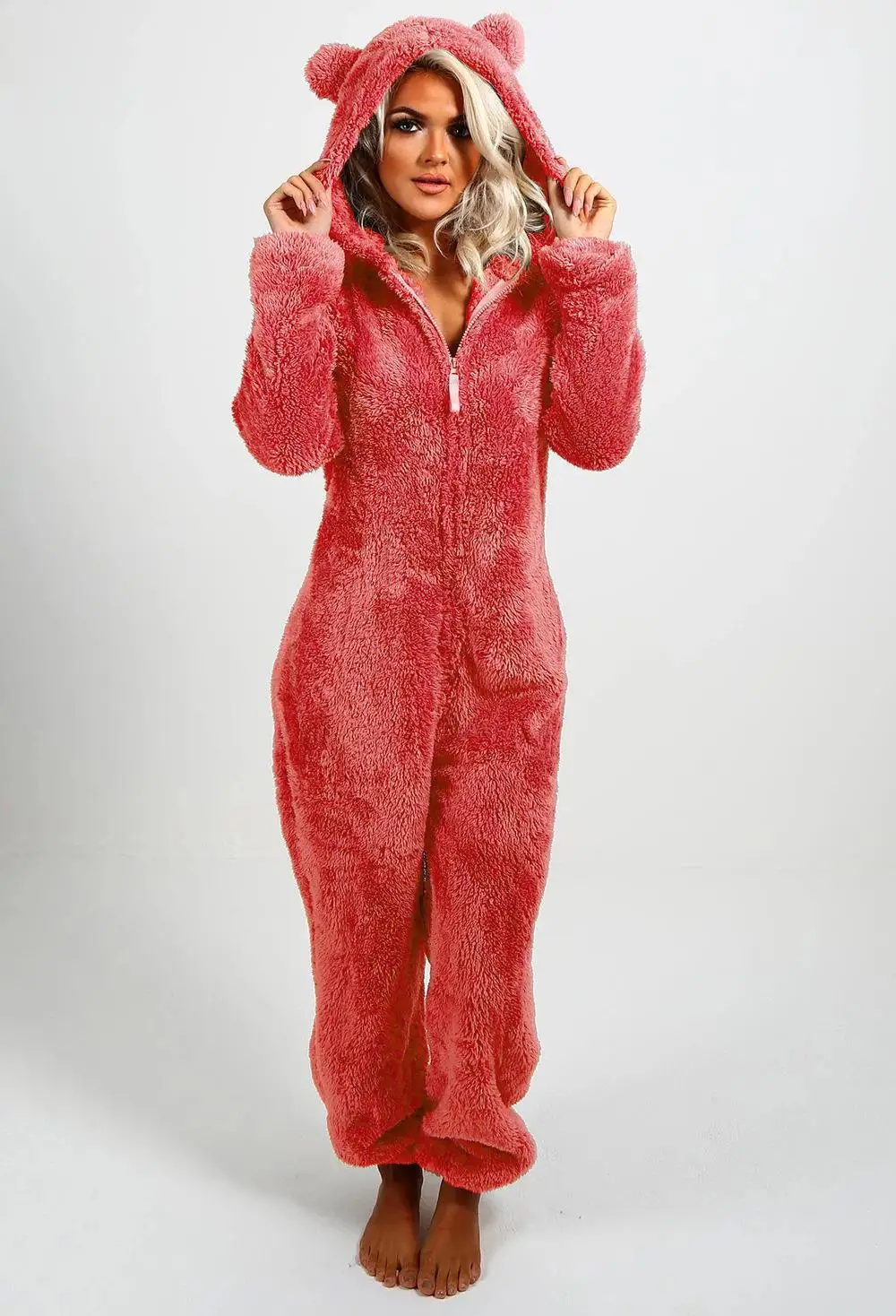 Damenbekleidung Onesie Herbst/Winter Plüsch Plüsch Overall Kapuzenpyjama Große warme Nachtwäsche für Winternachtwäsche – Detail 6