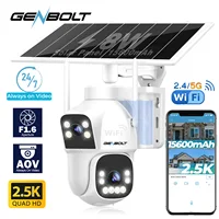 GENBOLT 2.5K AOV Solaire WiFi Caméra De Surveillance Extérieur sans Fil, Enregistrement 24/7 3MP+3MP IP Caméra Surveillance Batterie avec détection IA 90FT,8W 15600mAh Caméra CCTV Double WiFi 2.4&5GHz 1