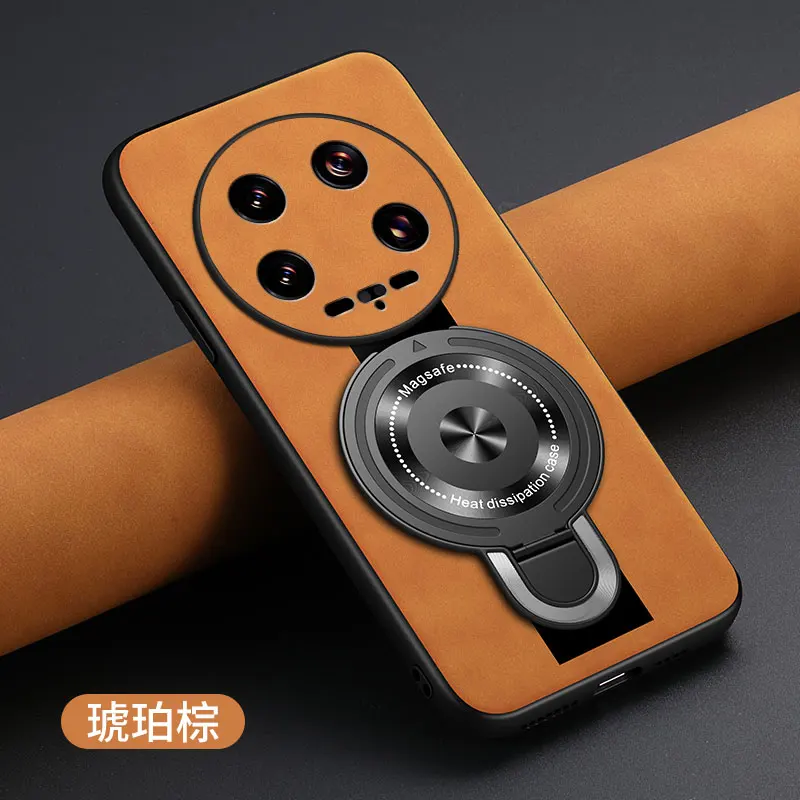 Luxury Magnetic Ring Holder Shockproof Case with Plexiglass and Sheepskin Leather Finish