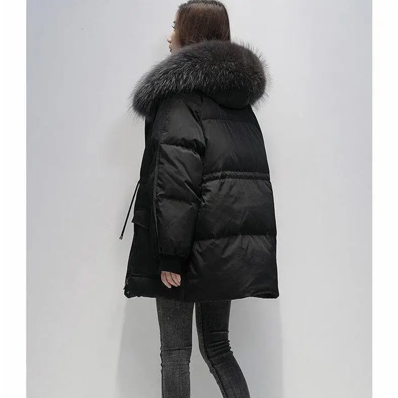 

Autumn Winter Loose Jacket Hooded Mid-Long Coat Women Parka Overcoat Solid Cotton-padded Clothes Female Streetwear Outerwear O50