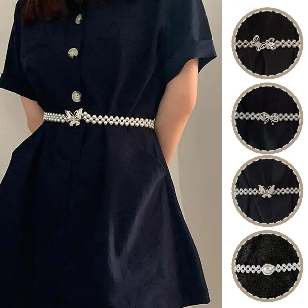 

Large Imitation Pearl Waist Chain Elastic Belt With Girdle Decoration Clothing Dress Women's Diamond Decoration Skirt Fashi H8I0