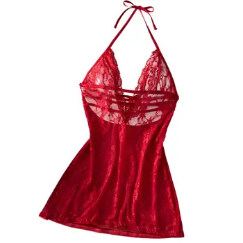Women's Red Lace Mesh Dress Soft Breathable Sleepwear