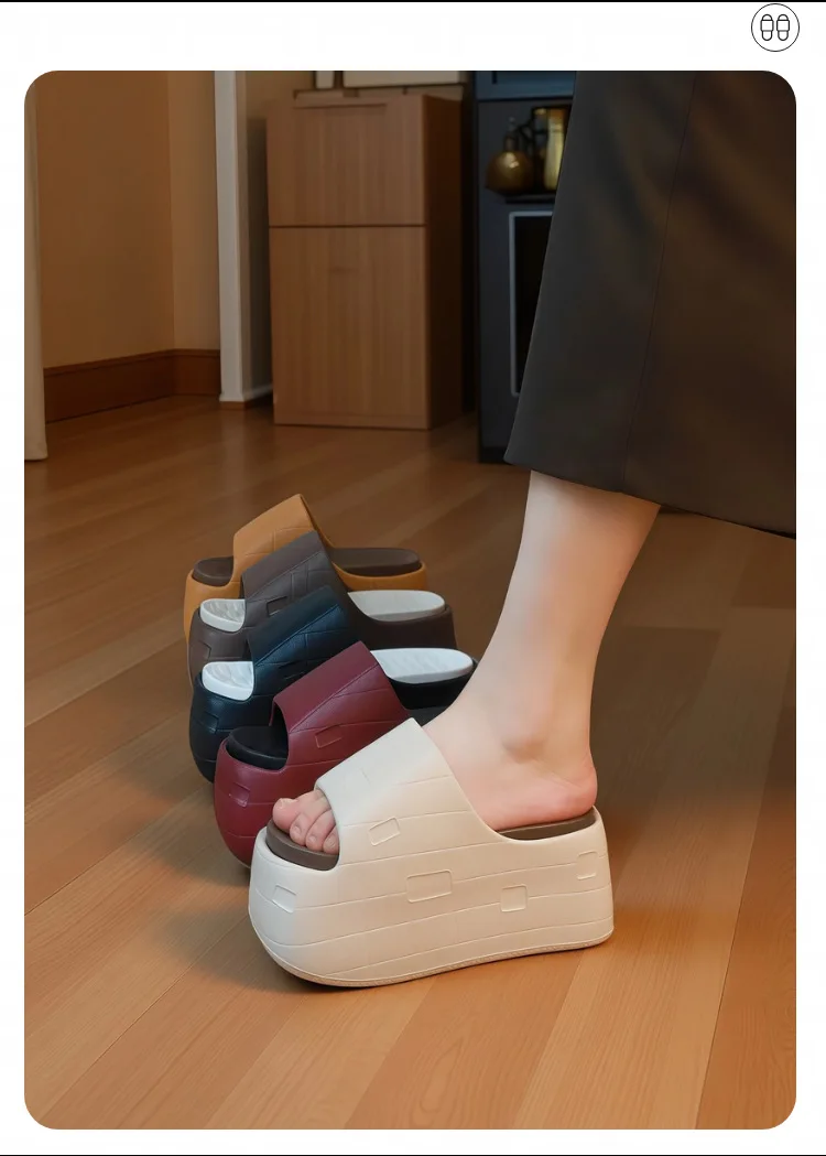 Neue 8cm Höhenverstellbare Plateau-Pantoffeln für Damen, Chunky Slides Schuhe, Rutschfeste Trendige Casual Elevator-Pantoffeln, Hochhackige Sandalen – Detail 19