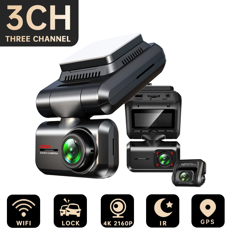 

FONDIM Car GPS A7 Dual Dash Cam 4K Front+1K Cabin Cam with 1K Rear Cam for 3CH Auto Video Recorder Support 24H Parking Monitor