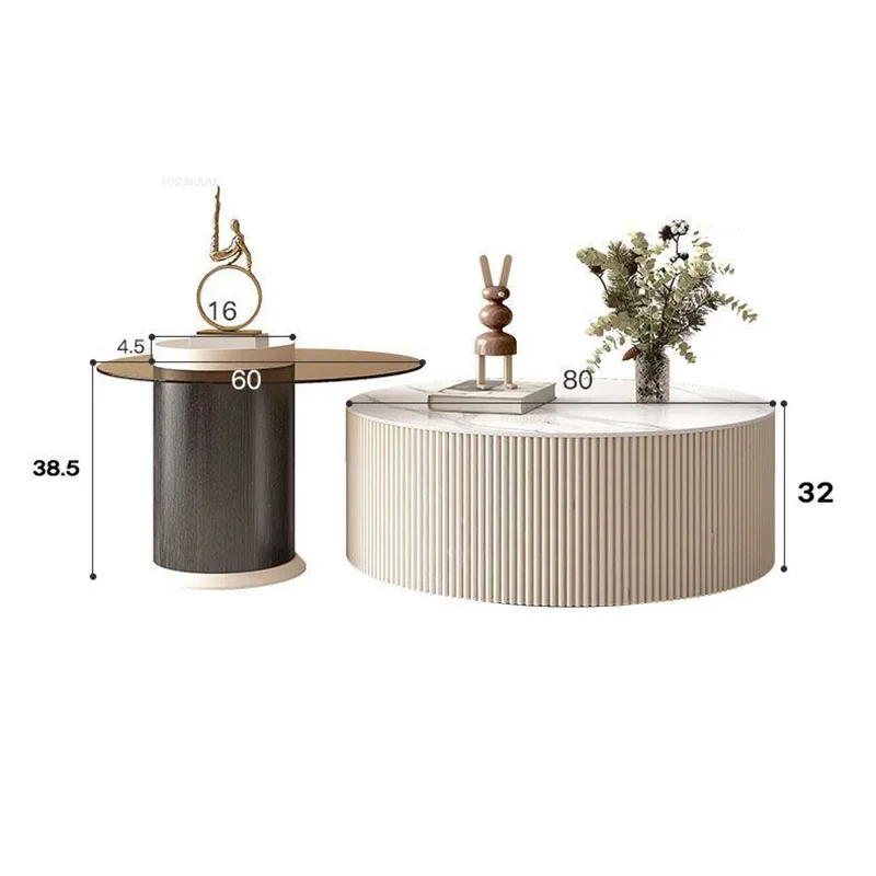 Nordic Rock Slab TV Stands Coffee Table Set Minimalist TV Cabinet Small Apartment Cream Round Coffee Table Living Room Furniture