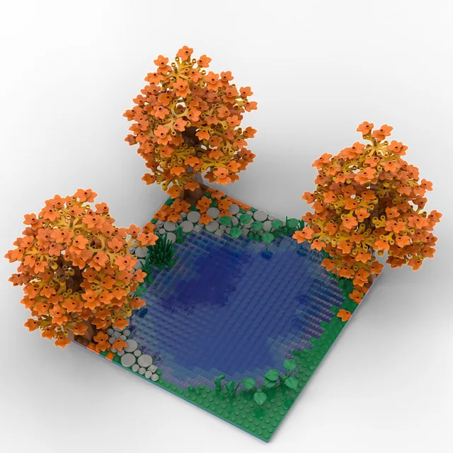 Buildmoc Creative Maple and Lake Forest Tree Rivers Natural Scenery Ideas MOC Building Blocks Toys for Children Kids Gifts Toy 3