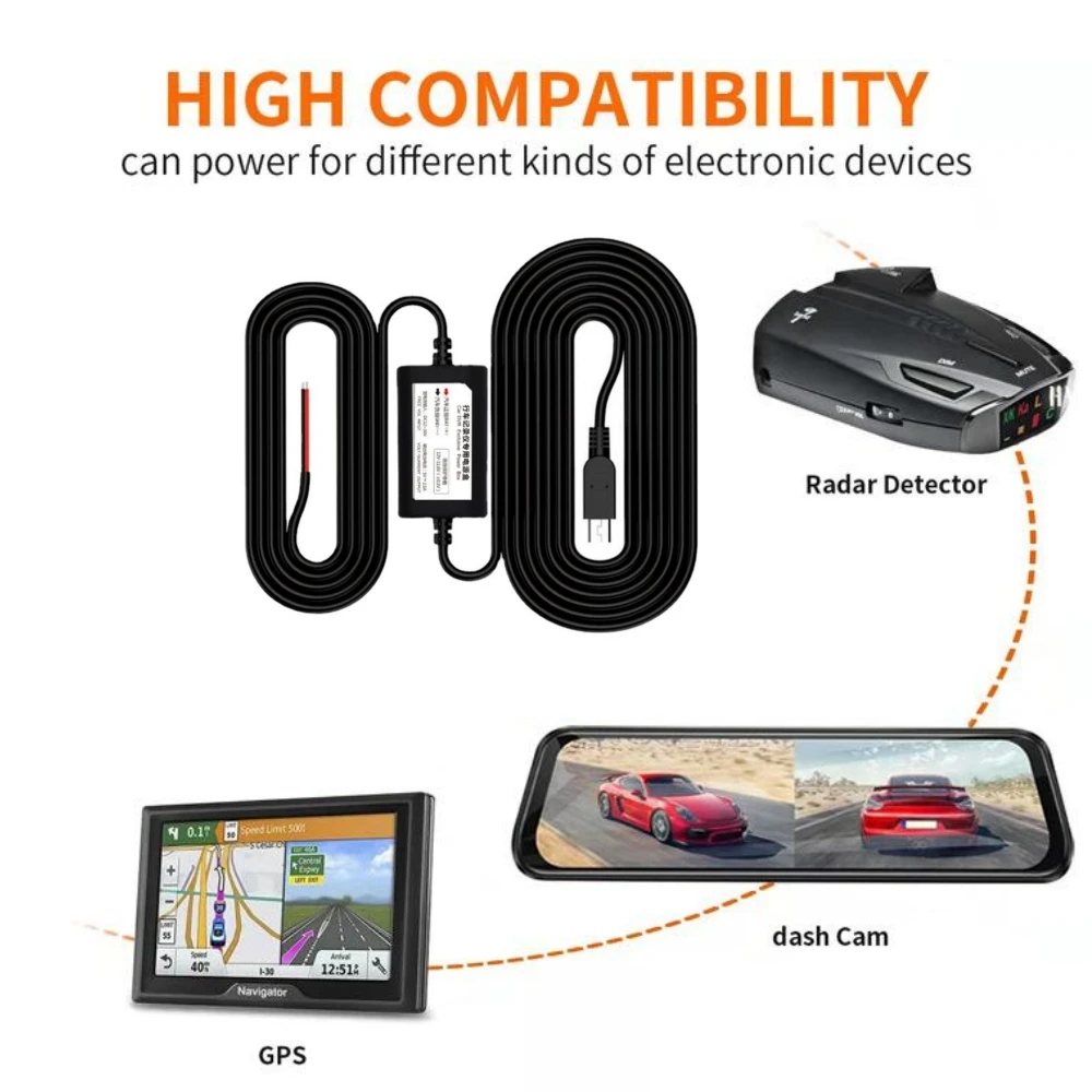 

3.2M Car Dash Cam Wire DVR Hardwire Cable Kit Video Recorder 12V 24V To 5V 2.5a Mini Micro USB Charger Line Auto Dashcam Camera