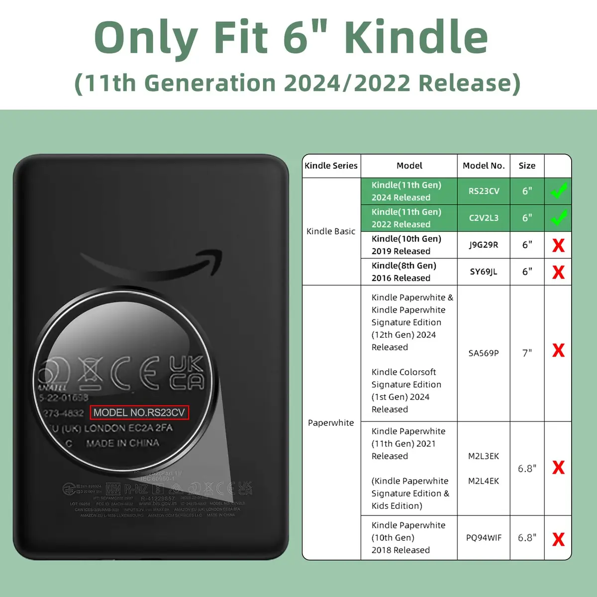 Magnetic Detachable Case for 6" Kindle (11th Gen 2022/2024) - Slim Lightweight PU Protective Cover, Auto Wake/Sleep — view 2