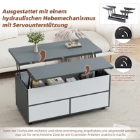 Table basse pliable, avec une plaque hydraulique double et un espace de rangement, sur roulettes, pour le salon, en aggloméré gris et blanc 5