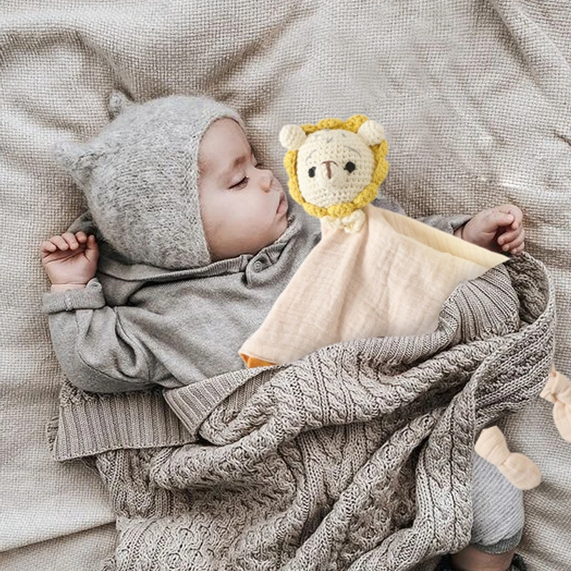 Soft Appease Towel Baby Rattle Crochet Animals Toy Soothe Reassure Sleeping Blankie Towel Lathe Hanging Educational Toddler Toys 2