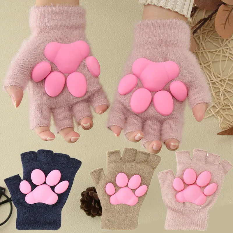 Fashion 3d Silicone Cat Paw Gloves Silicone Cat Claw Fingerless Plush 3D Hand Sleeves Knite Kitten Mittens Lolita Cosplay Gloves women fingerless anime gloves arm warmers goth knitted kawaii lolita gloves wrist sleeves harajuku mittens y2k white accessories