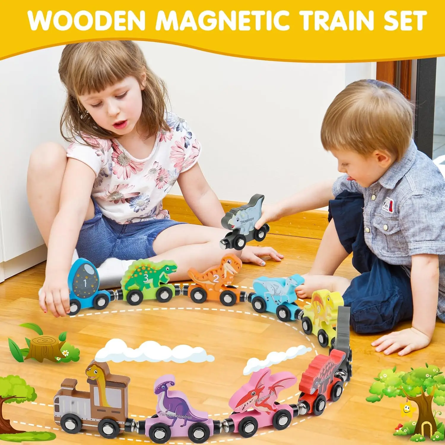 Montessori Magnetic Wooden Train Toys 6