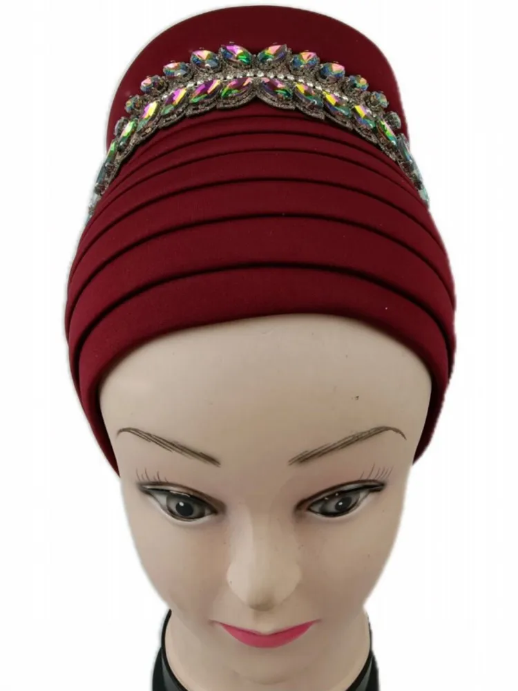 African Muslim Turbans Auto Gele Women Hat Dradped With Bow Bonnet Head Wraps Fashion Solid Bandana African Headtie Hijab Caps