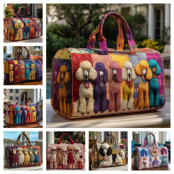 Borsa da viaggio trapuntata con cani Poodle, divertente borsa tote retrò da viaggio, borsa da weekend per uomo e donna