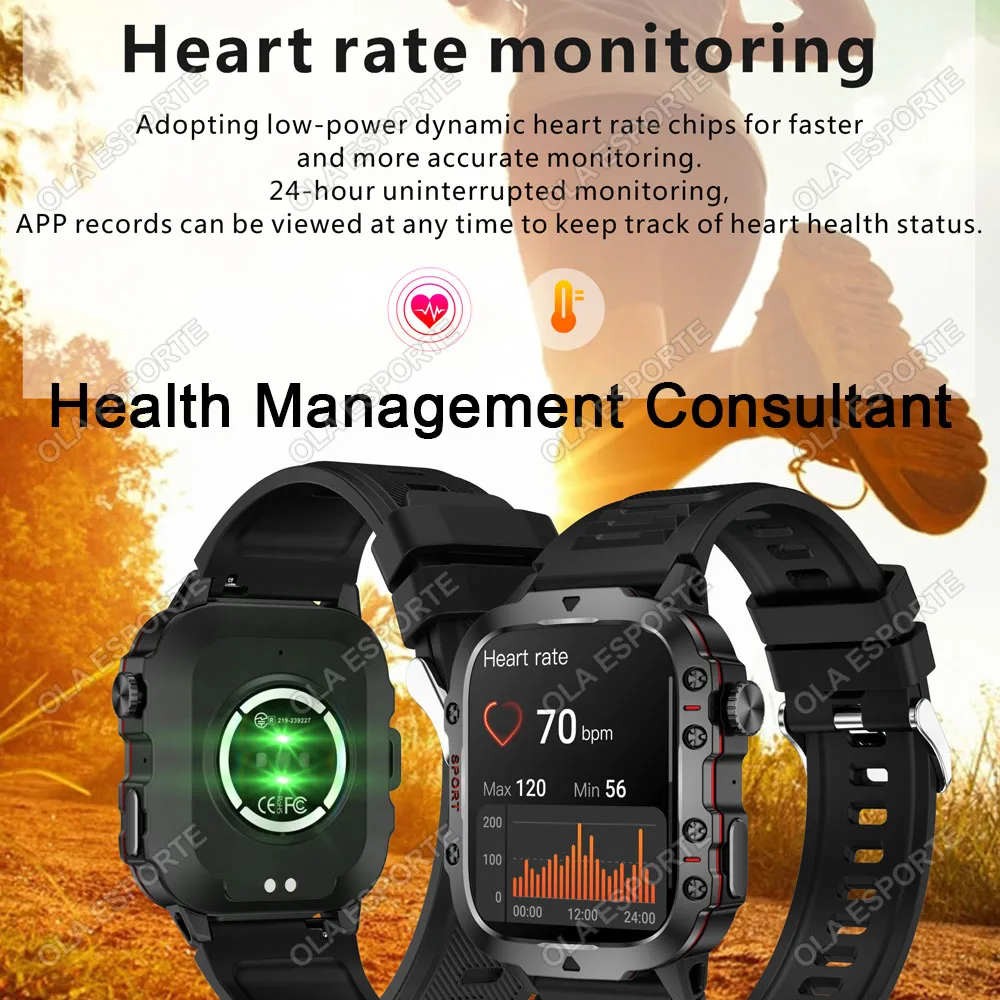 2025 New Military Smart Watch Men IP68 5ATM Outdoor Sports Fitness Tracker Health Monitoring 2.01Inch Bluetooth Calls Smartwatch 5