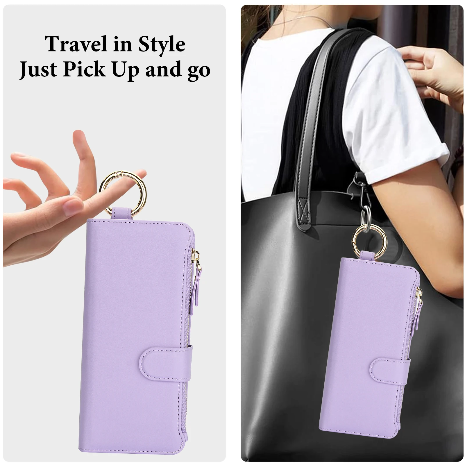 Elegant Multi-Functional Leather Crossbody Wallet Case with RFID Protection and Zippered Storage