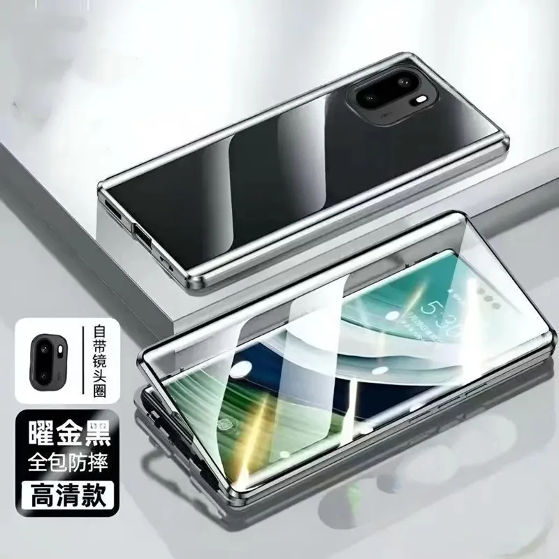 Luxury Double-Sided Tempered Glass Leather Cover with Shockproof Bumper
