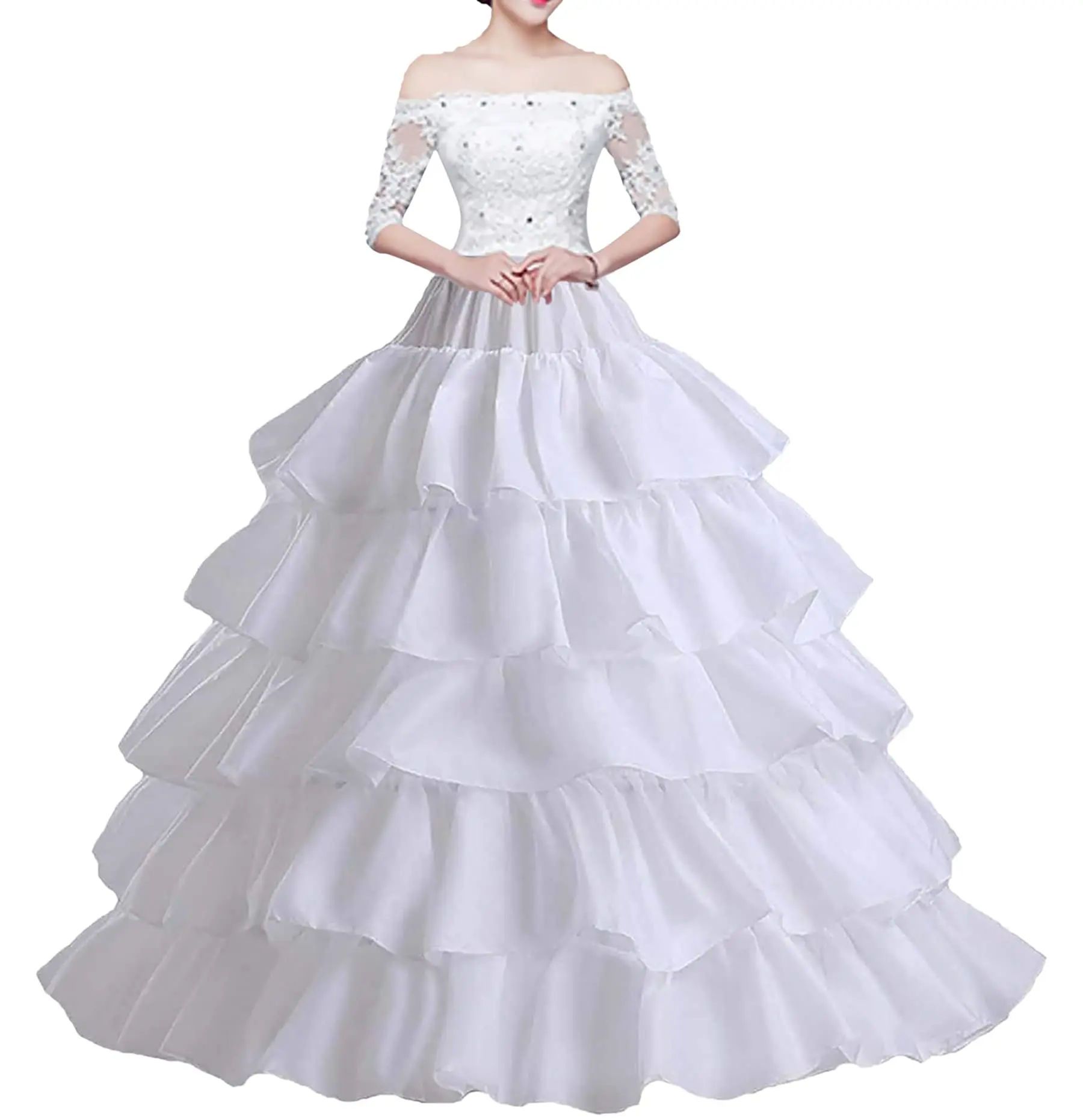 

Women's Hoop Petticoat Bridal Ball Gown Crinoline 4 Hoop 5 Ruffles Layers 2024