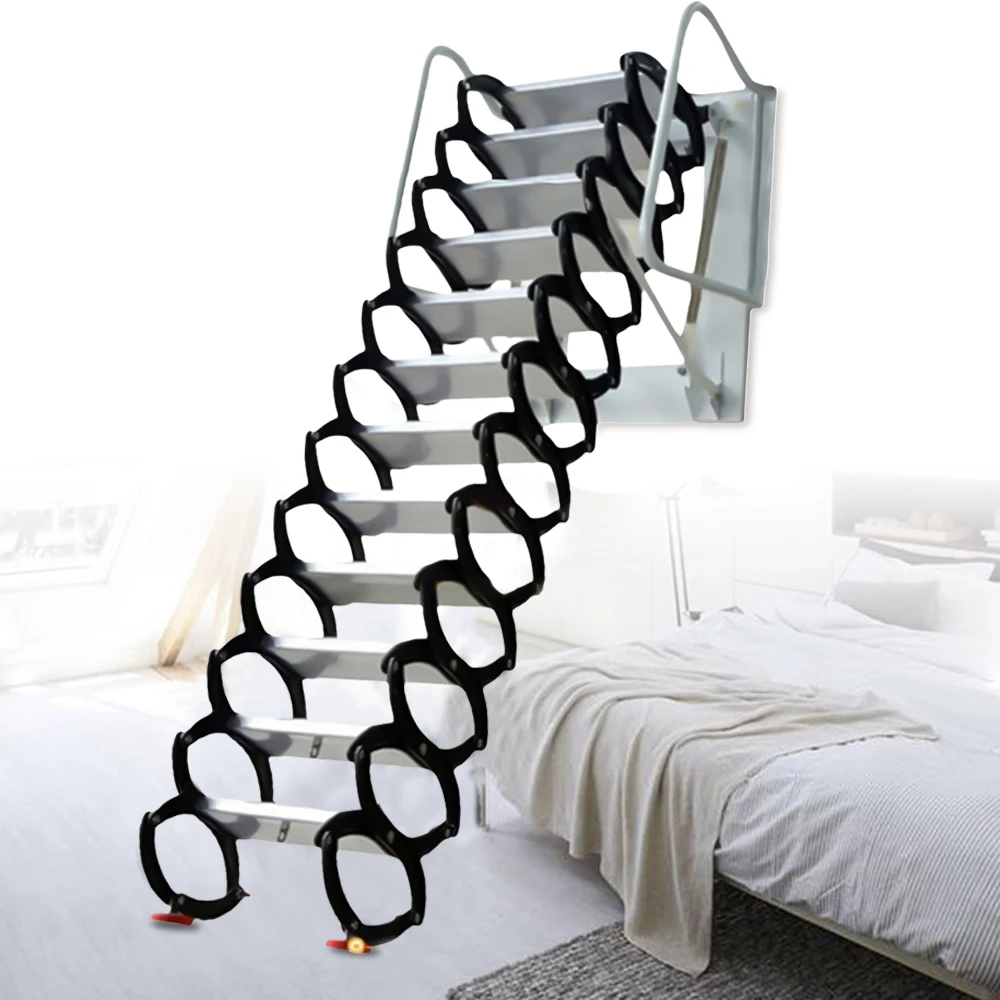 

12 Steps Wall Mounted Folding Ladder Loft Stairs White Attic Steps Pull Down for Decorative House