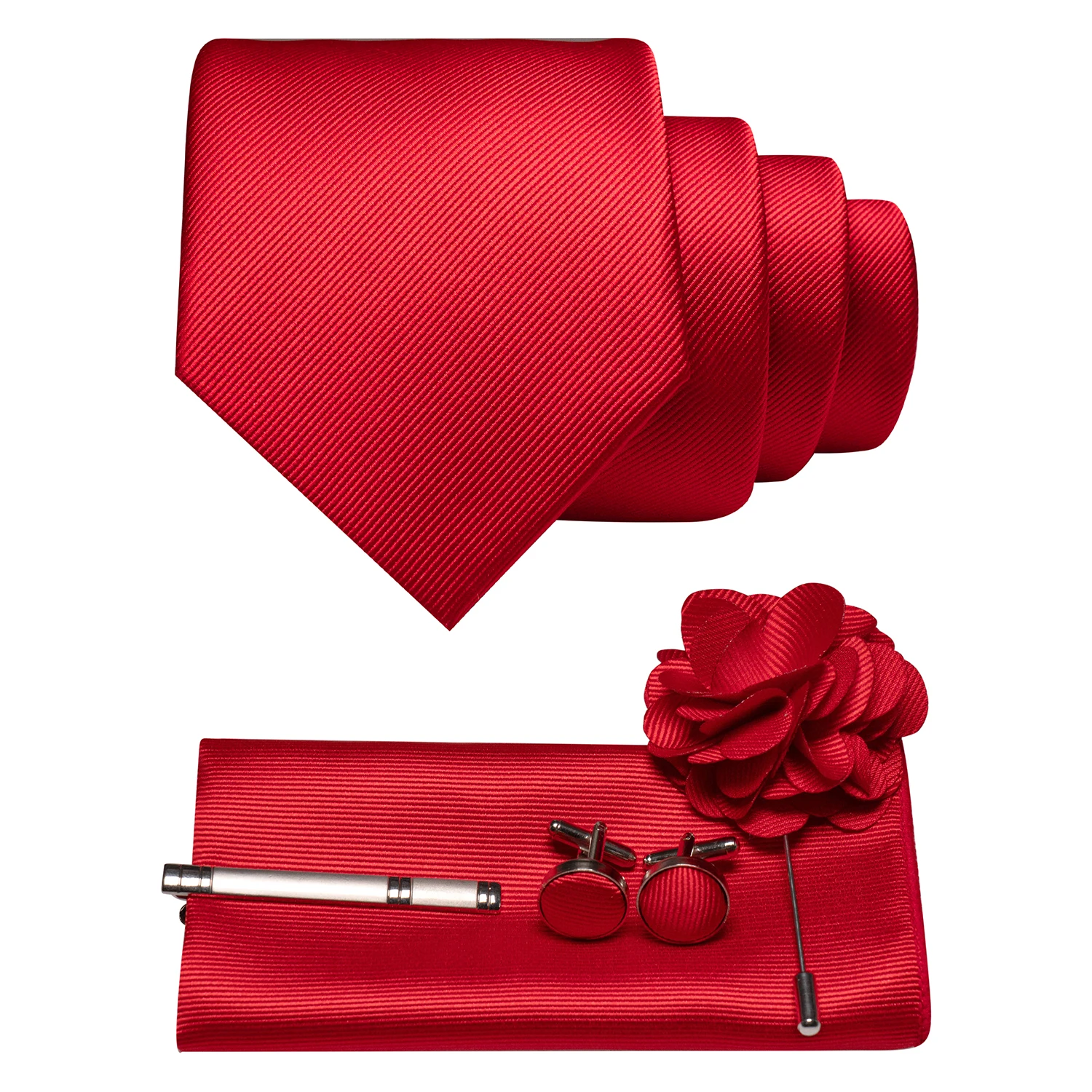 5Pcs Splitter Solide Grau Polyester Männer Krawatte Einstecktuch Manschettenknöpfe Brosche Set Für Männer Hochzeit Business Krawatte Zubehör – Detail 1