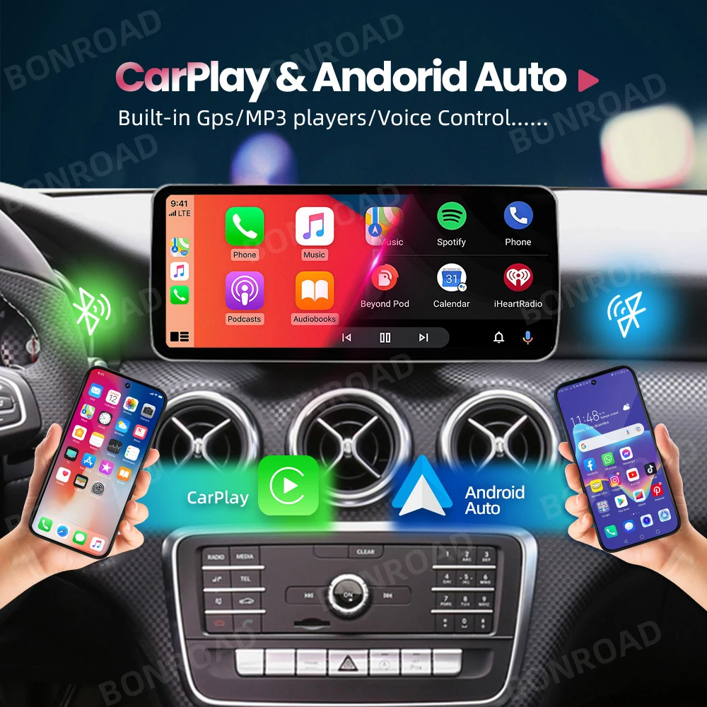 Radio de Coche BONROAD con Pantalla de 12.8 Pulgadas, CarPlay Inalámbrico, Android Auto, GPS para Mercedes Benz Clase A, C, W176, X156, C117, CLA, GLA, W205, W204 4