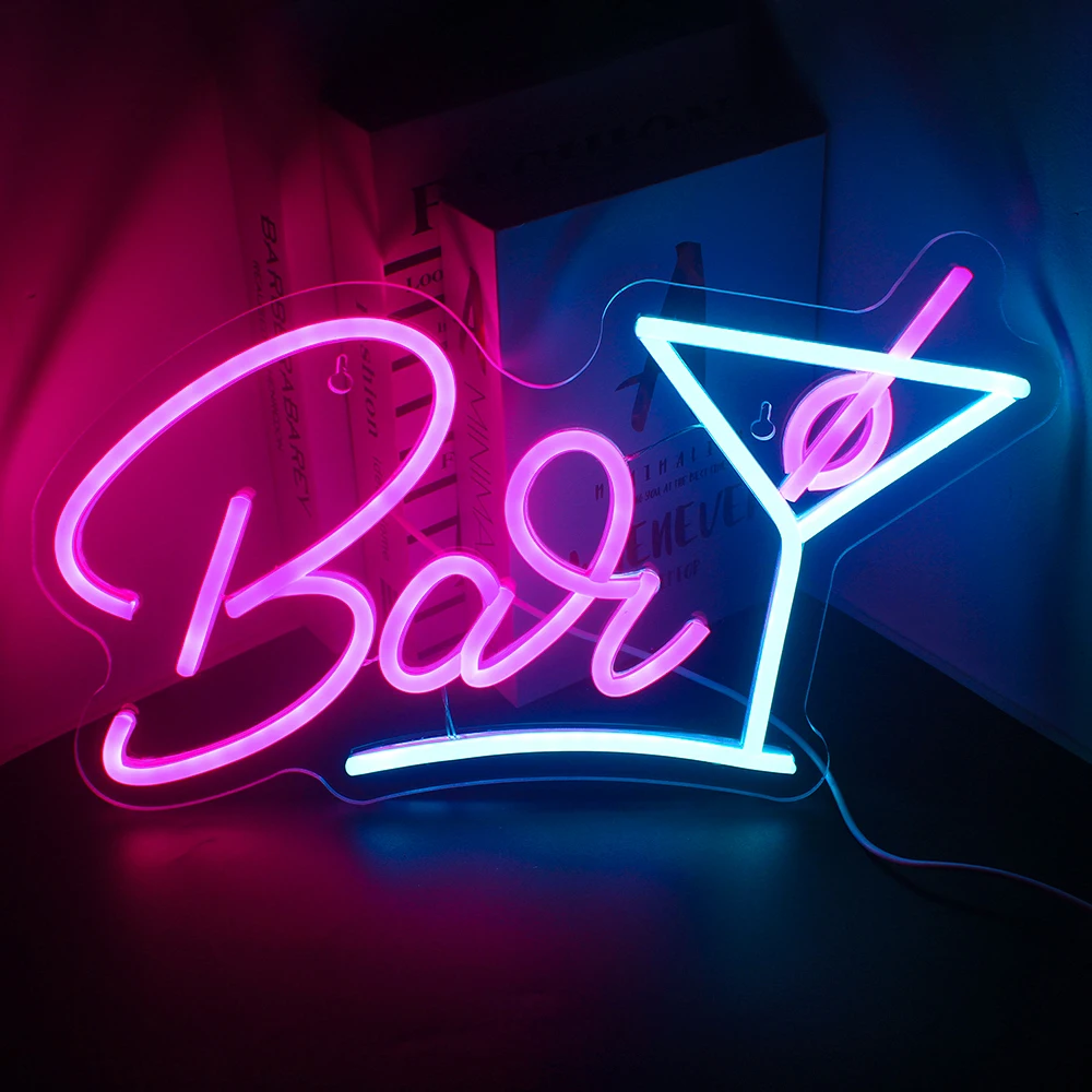 

Cocktail Bar Neon Sign Pink Blue LED cocktail bar USB Powered Suitable For Bedroom Office Hotel Bar Cafe Room Wall Art Decor