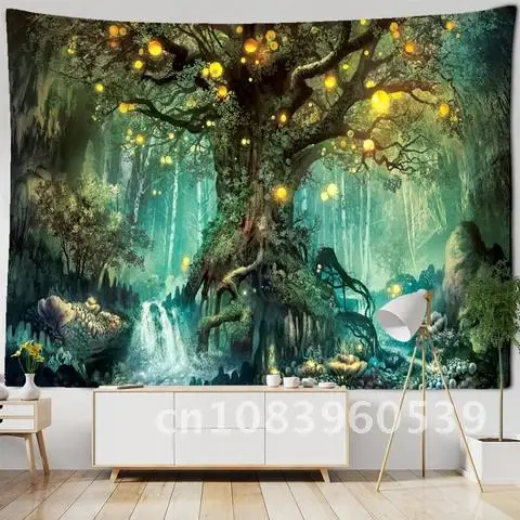 

Tapestry Hanging Tree Lantern Life Psychedelic Mystery Witchcraft Hippie Good Luck Background Cloth Home Decor