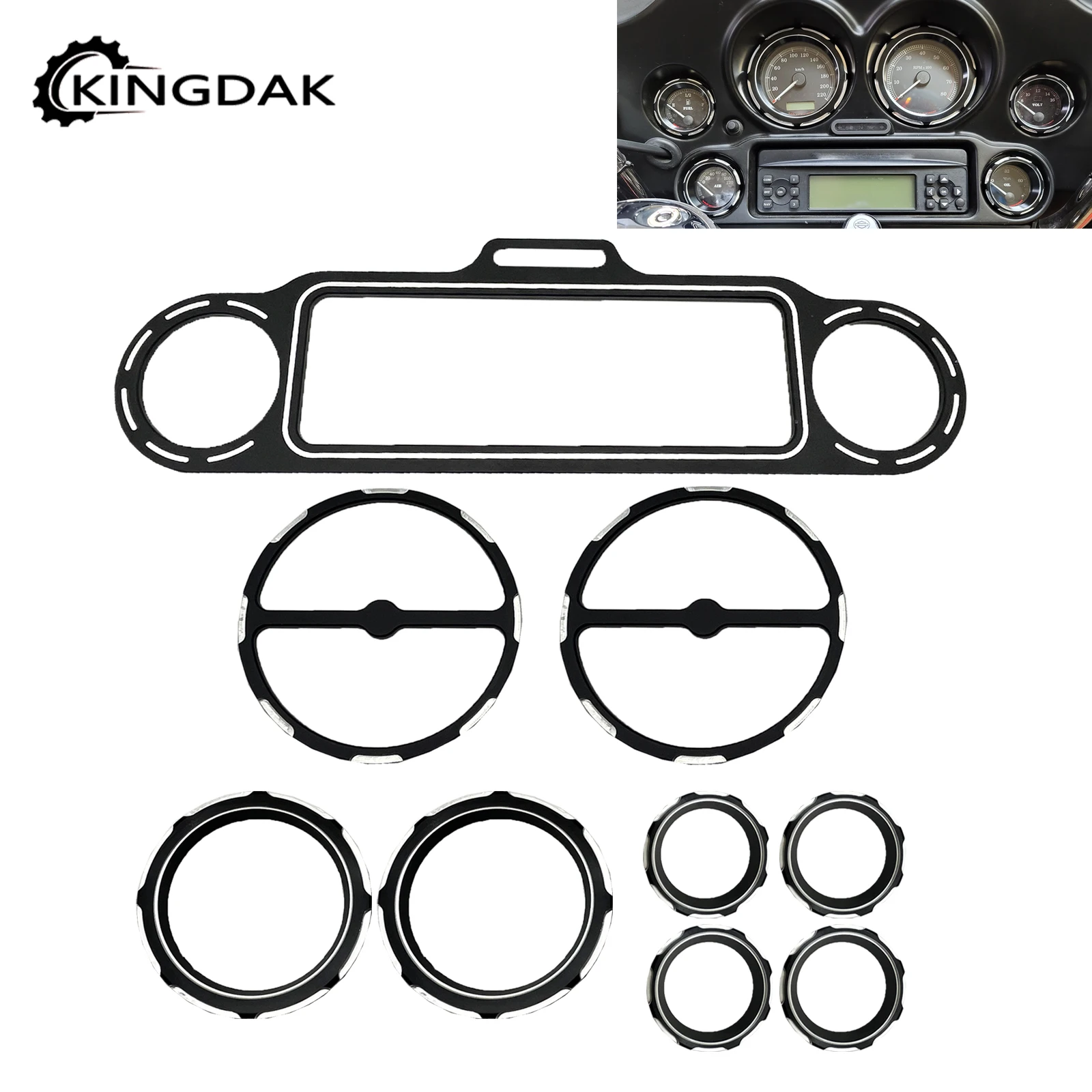 Motorcycle 9 PCS Stereo Accent Speedometer Speaker Trim Ring Set For Harley  Electra Street Glide Ultra Classic Models 1996-2013