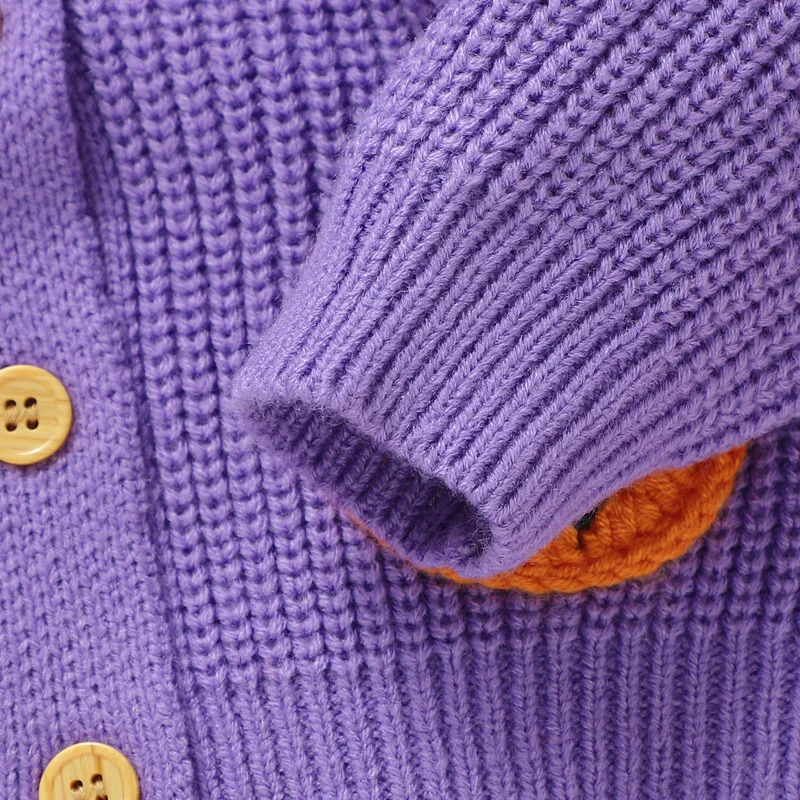 Description Picture 6 of itemBaby Girls Knitted Cardigan Ghost Pumpkin Embroidery Crew Neck Sweater Coat Cute Fall Winter Jacket Warm Halloween Clothes
