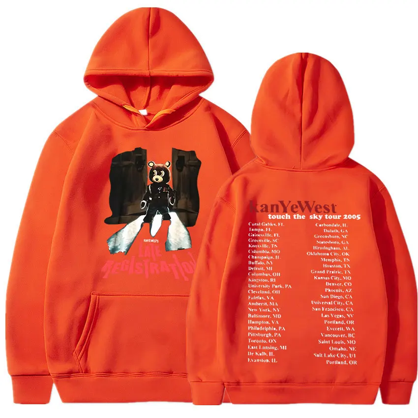Vintage 2005 Kanye West Late Registration Tour Hoodie Graphic Hip Hop Harajuku Sweatshirts Unisex Pullover Male Streetwear