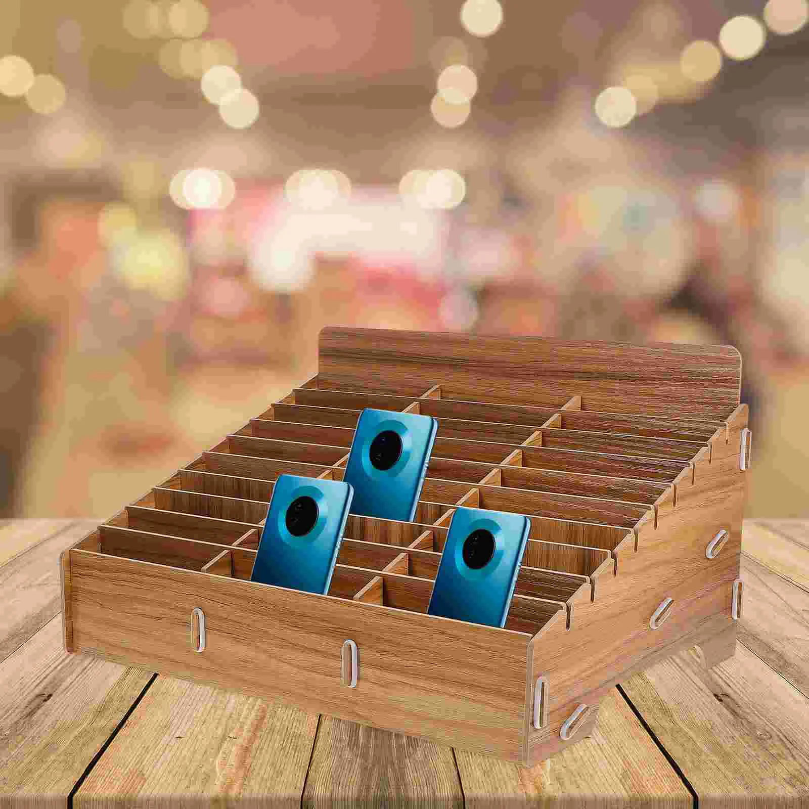 

Mobile Phone Storage Box Cell Stands Rack Holder Scissor Desktop Organizer Wood Table Case