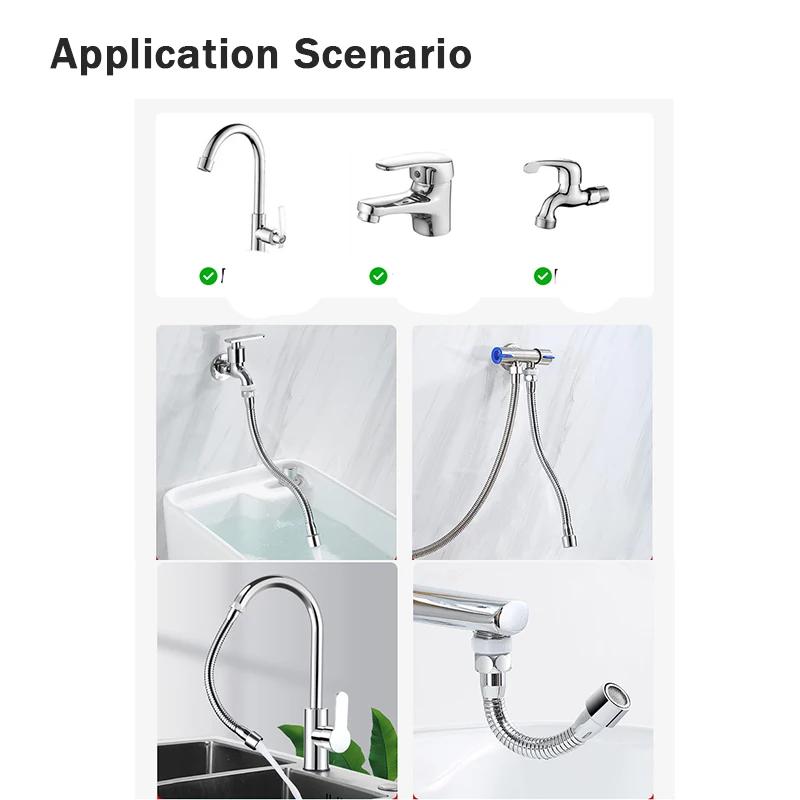 12-50cm Universal Faucet Extender Stainless Steel 360° Rotation Kitchen Sink Anti-Splash Nozzle Aerator Extension Hose 1/2 Modes 6