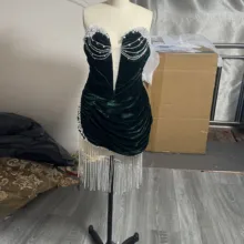 

New Luxuty Cocktail Dresses For Women Beading Sequined Tassel Deep V-Neck Mini Skirt Party Evening Dress Robe De Soirée Femme