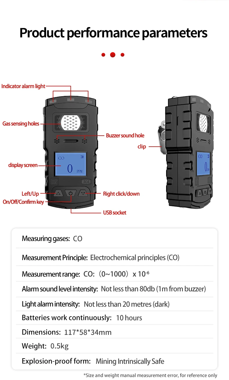 Arikesi ATEX CO Portable Digital Diffusion carbon monoxide detector Combustible Gas Analyzer for Mining Use anti-explosive